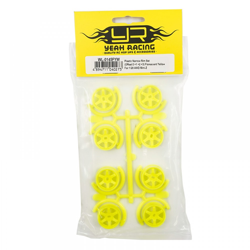 Yeah Racing WL-0145FYW PLASTIC NARROW RIM SET 8.5MM (OFFSET 0 +1 +2 +3) FLORESCENT YELLOW FOR 1/28 AWD MINI-Z
