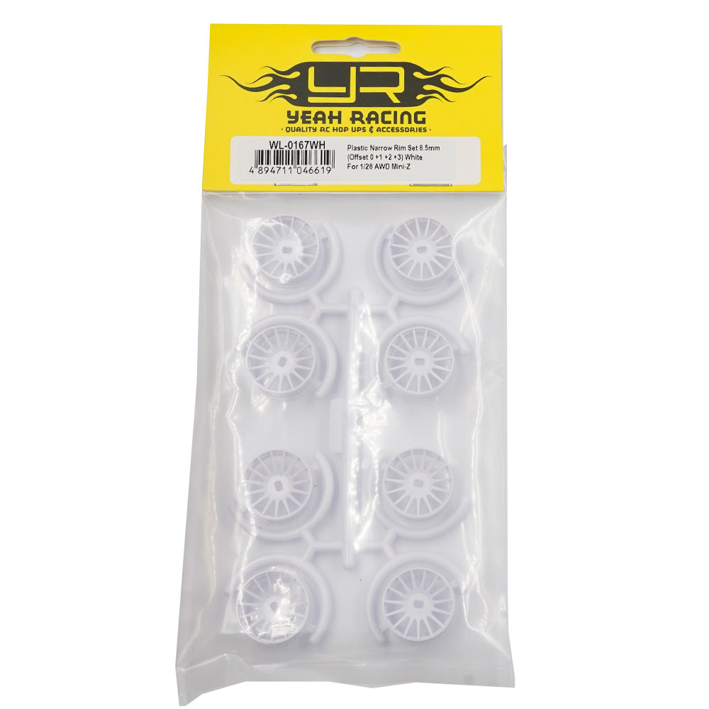 Yeah Racing WL-0167WH PLASTIC NARROW RIM SET 8.5MM (OFFSET 0 +1 +2 +3) WHITE FOR 1/28 AWD MINI-Z