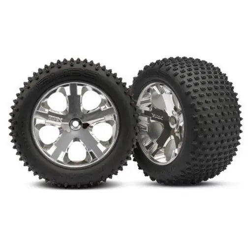 Traxxas TRA3770 Rear Alias Tires w/Chrome Wheels - Rustler / Stampede