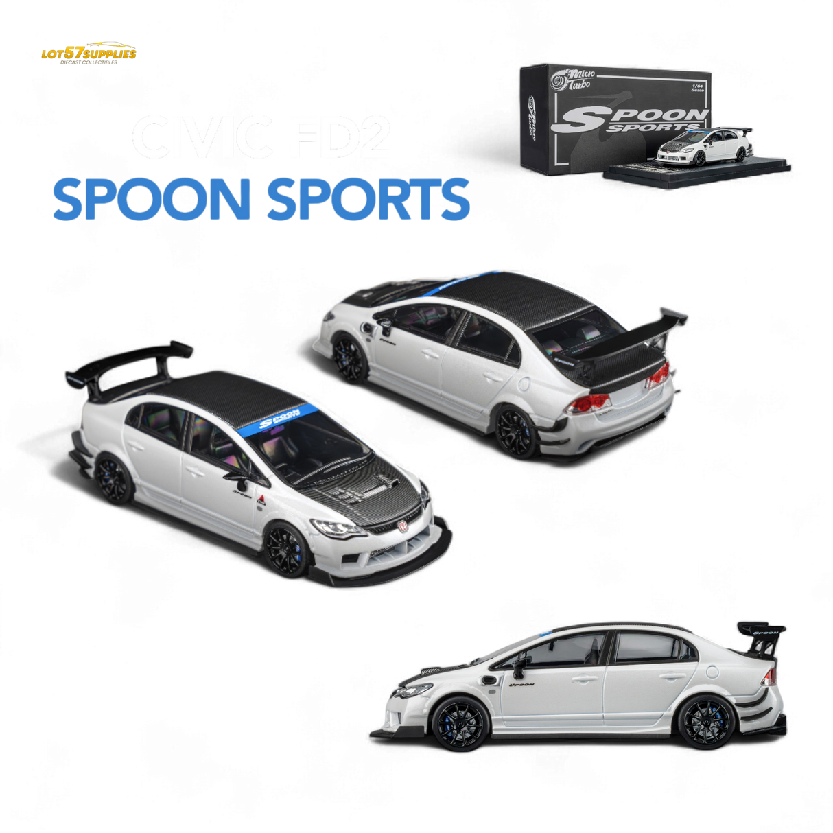 Microturbo Honda Civic Type R FD2 Spoon Sports Metallic White 1:64