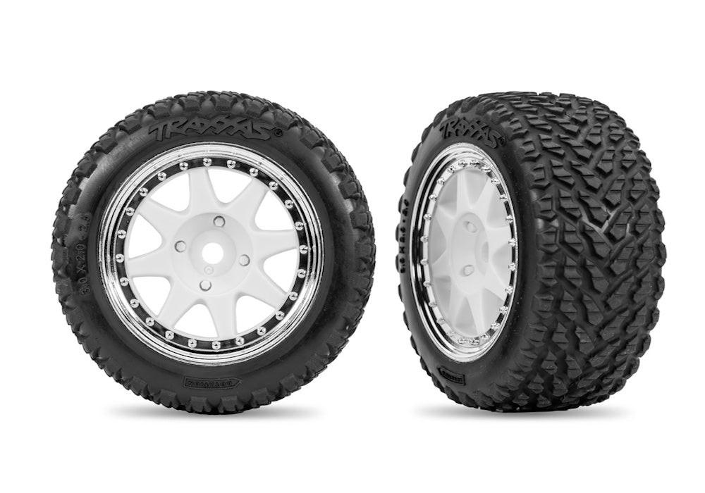 Traxxas 10873-WHTC White & Chrome Rear Mini Rally Wheels w/ Soft Tires (2)