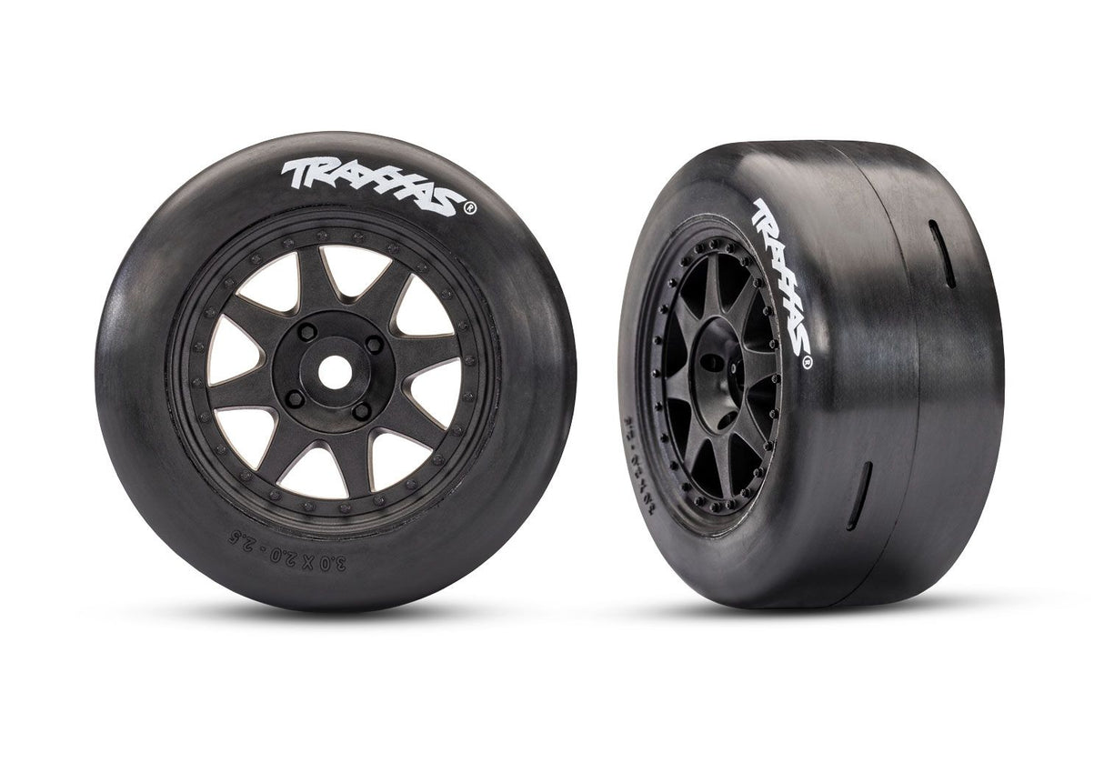 Traxxas 10876-BLK Black Front Mini Rally Wheels w/ Slick Tires (Hard) (2)