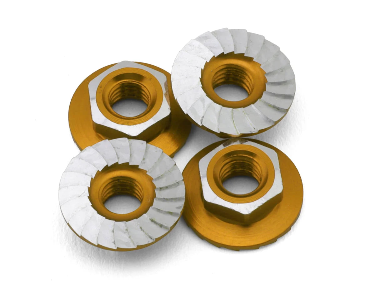 1UP Racing 1UP870701 4mm "Lockdown" Serrated Aluminum Wheel Nuts (Gold) (4)