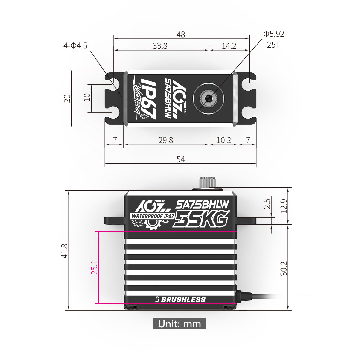 AGFRC SA75BHLW 55Kg High Torque / High Speed Waterproof Servo