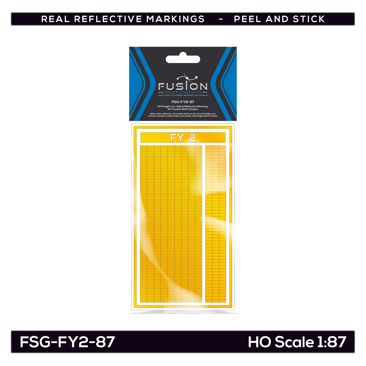 HO Scale Railroad Freight Car Yellow Reflective Markings Set W/ Double Width Stripes
