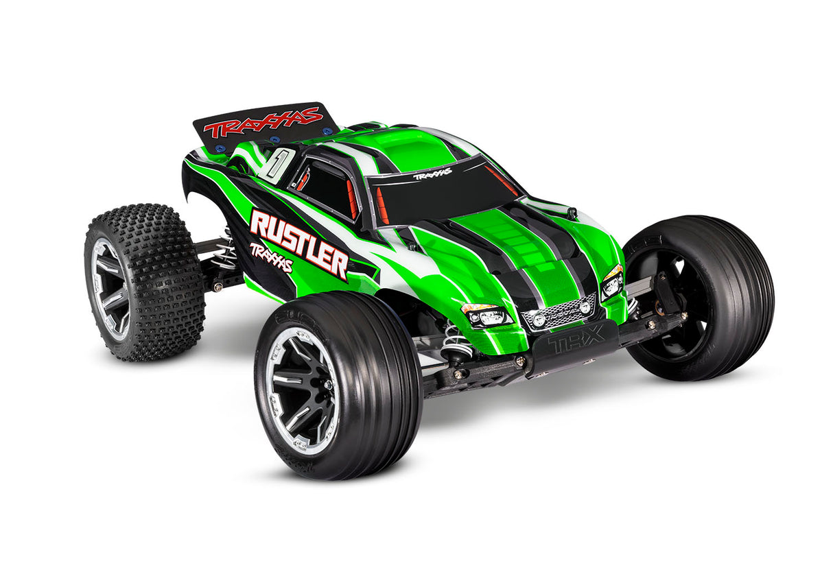 Traxxas 37054-8 CAMIÓN DE ESTADIO ESCALA 1/10 VERDE RUSTLER 2WD con USB-C