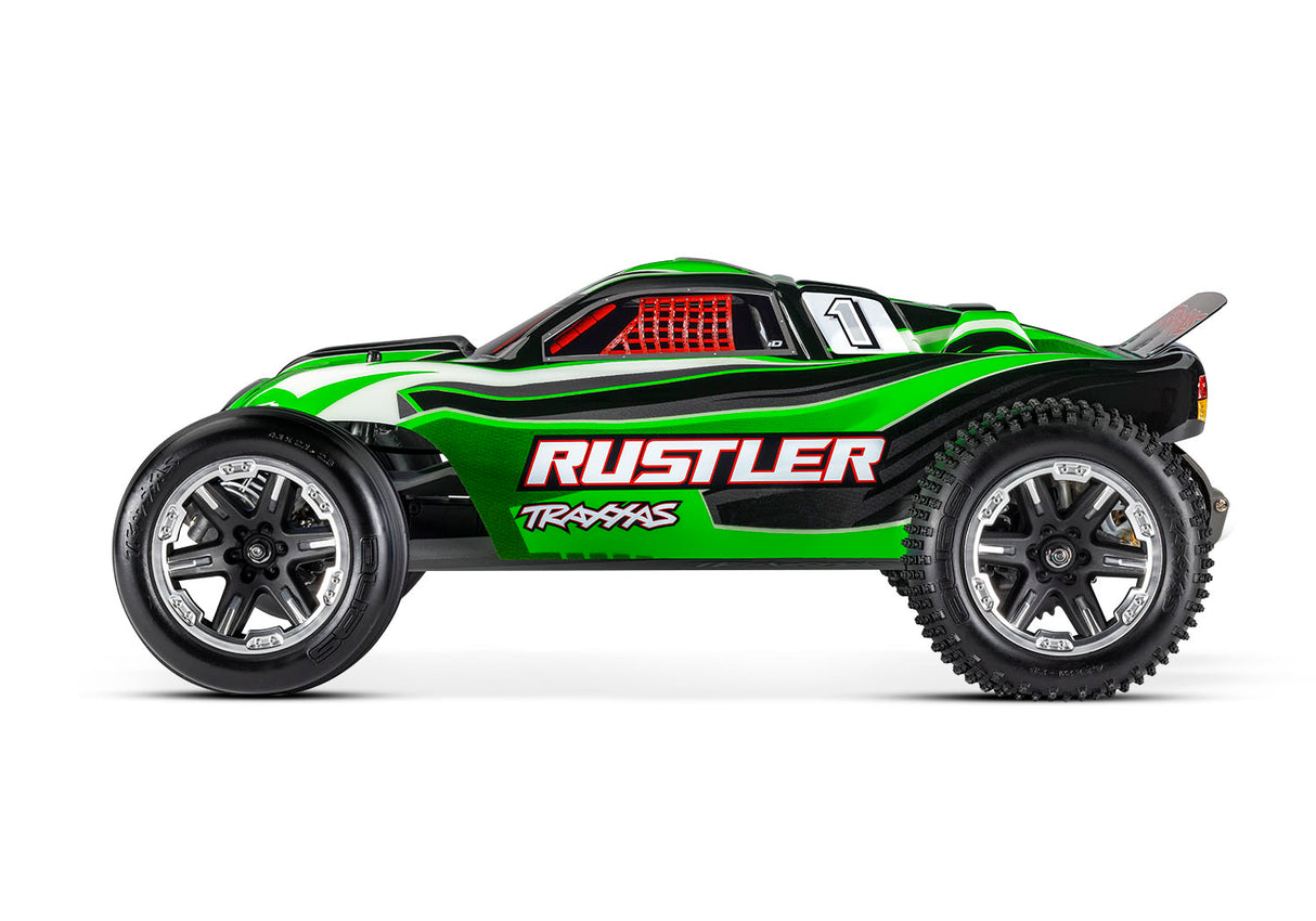 Traxxas 37054-8 CAMIÓN DE ESTADIO ESCALA 1/10 VERDE RUSTLER 2WD con USB-C