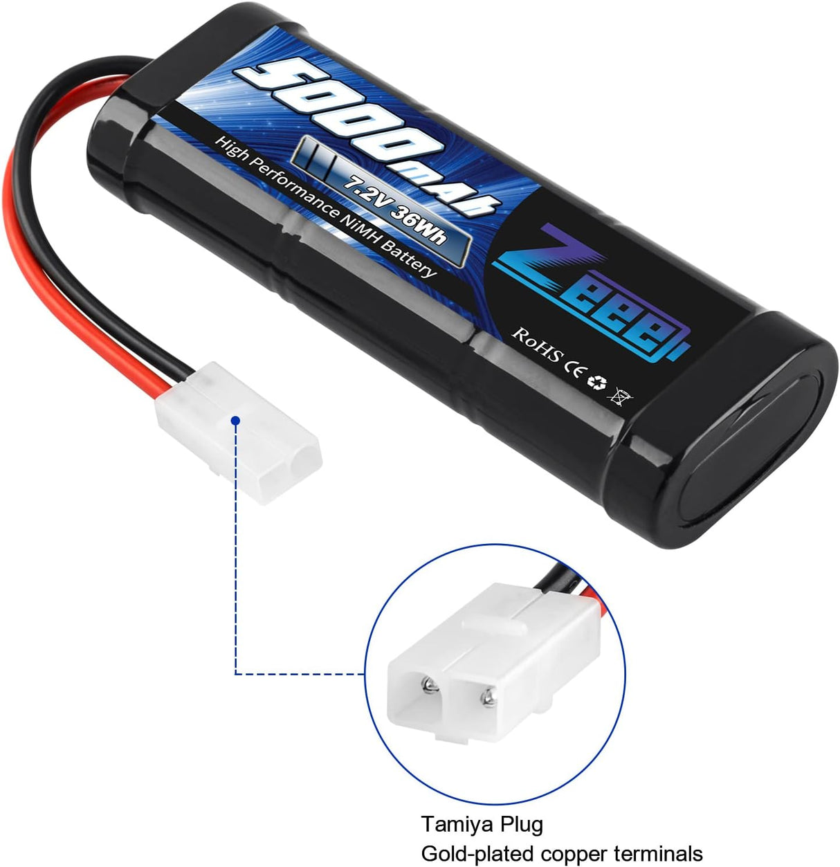 Zeee 7.2V 5000mAh NiMH Battery with Tamiya Plug 6-Cell