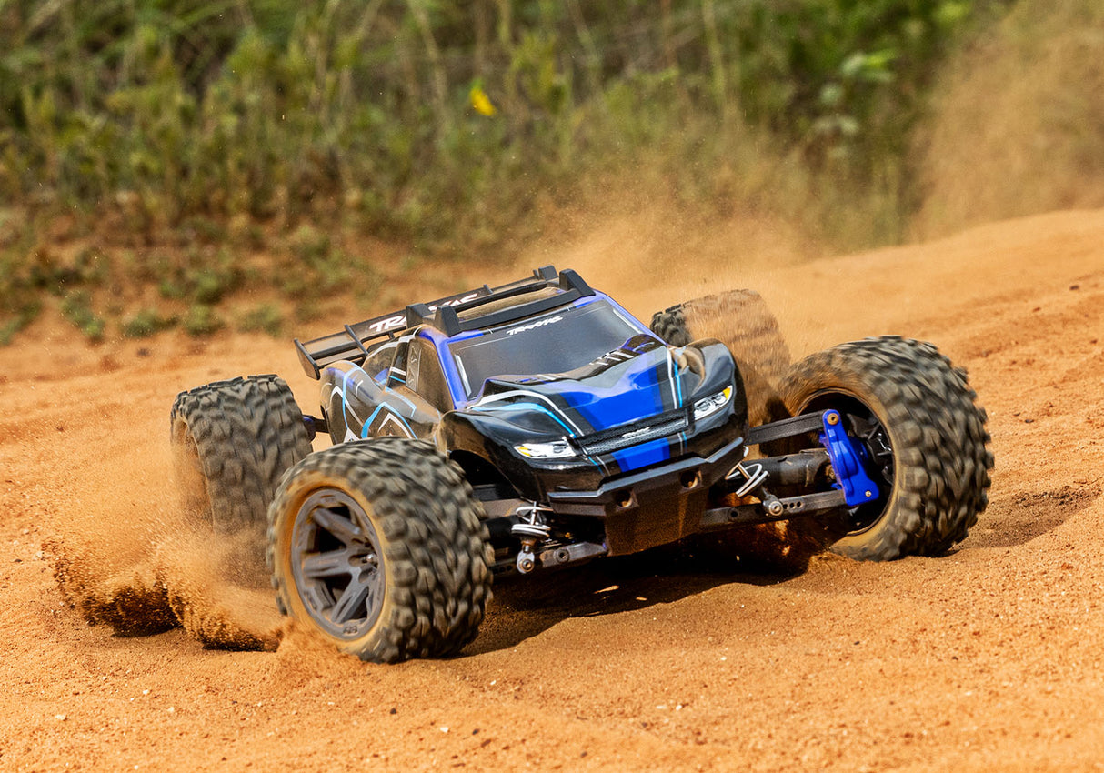 Traxxas 67164-4 Blue Rustler 4X4 Camion de stade 4 roues motrices sans balais à l'échelle 1/10