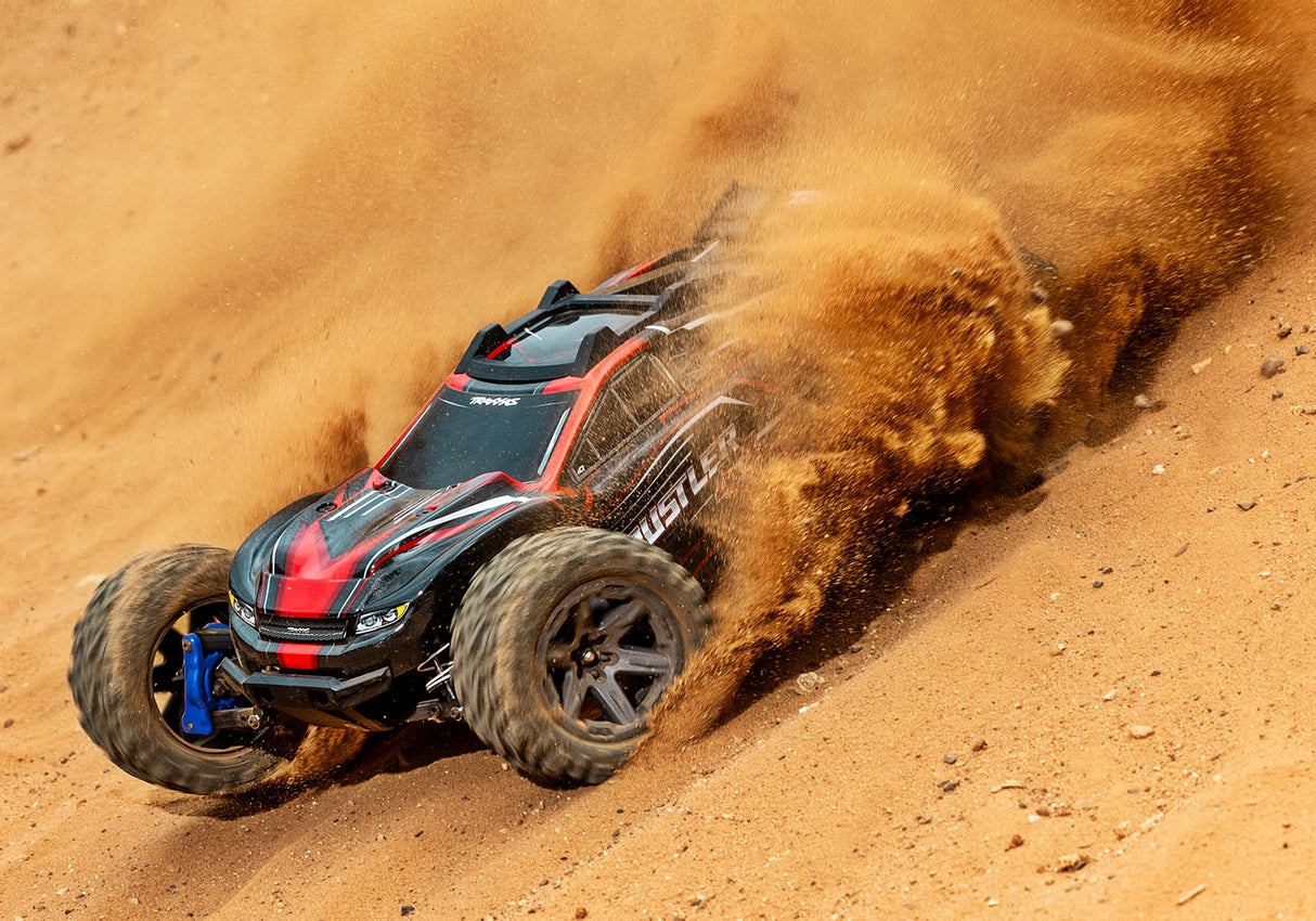 Traxxas 67164-4 RED Rustler 4X4 BL-2s : camion de stade 4 roues motrices à l'échelle 1/10