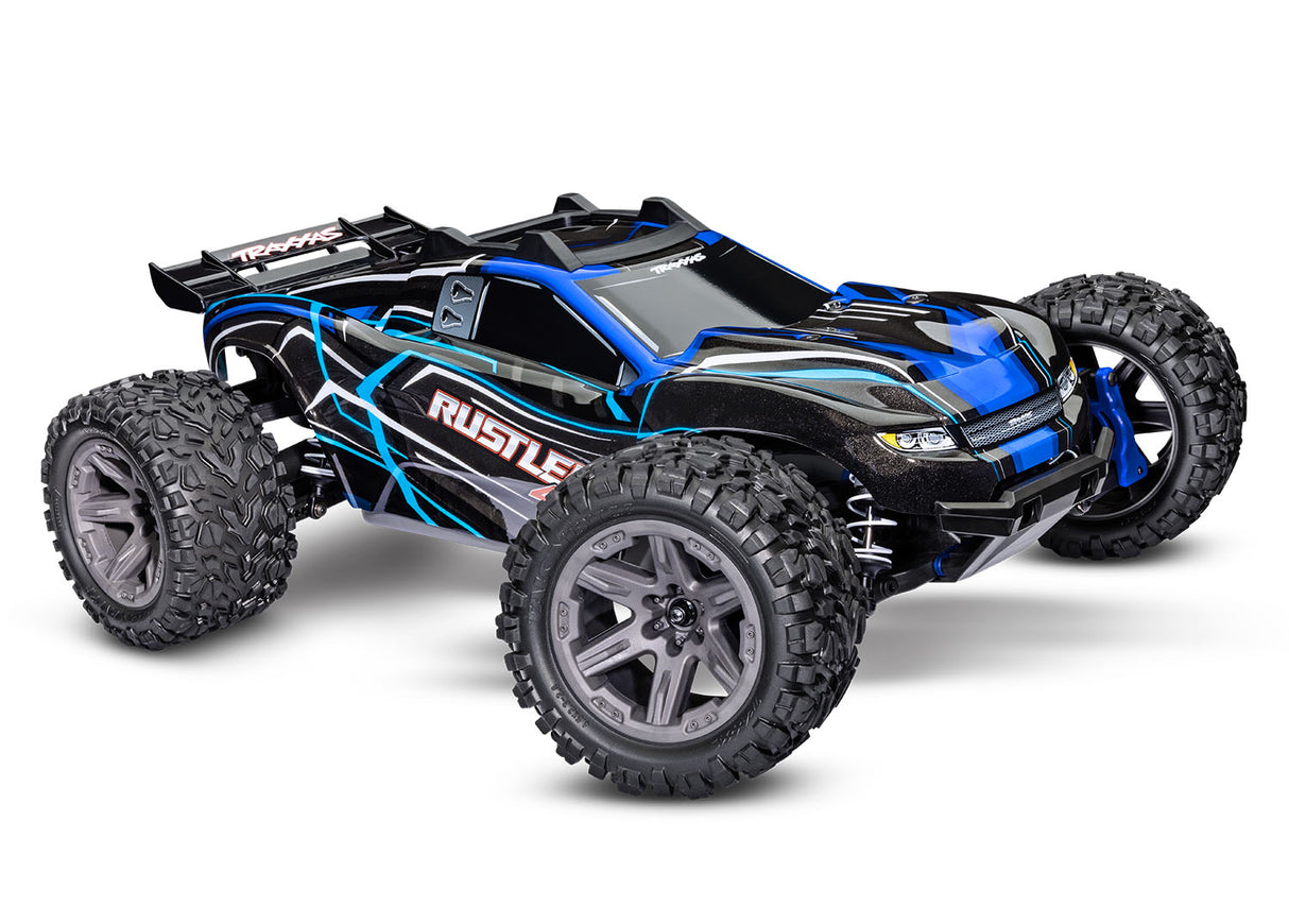 Traxxas 67164-4 Blue Rustler 4X4 Camion de stade 4 roues motrices sans balais à l'échelle 1/10