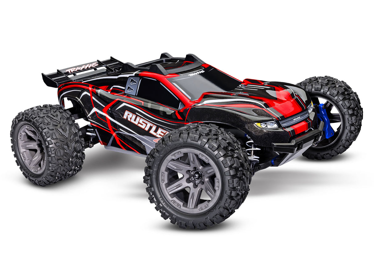Traxxas 67164-4 RED Rustler 4X4 BL-2s : camion de stade 4 roues motrices à l'échelle 1/10
