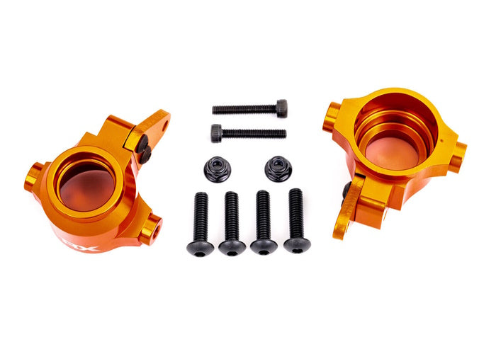 Traxxas 9635T Steering blocks, 6061-T6 aluminum (Orange-anodized), left & right
