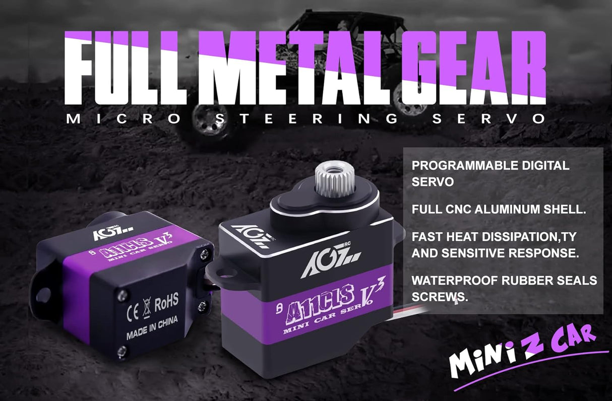 AGFRC Mini-Z-Car Micro Steering Servo - 11g Upgrade Programmable 0.050sec High Speed Full Metal Gear Mini Digital Coreless Servo, Control Angle 180° (A11CLS V3)