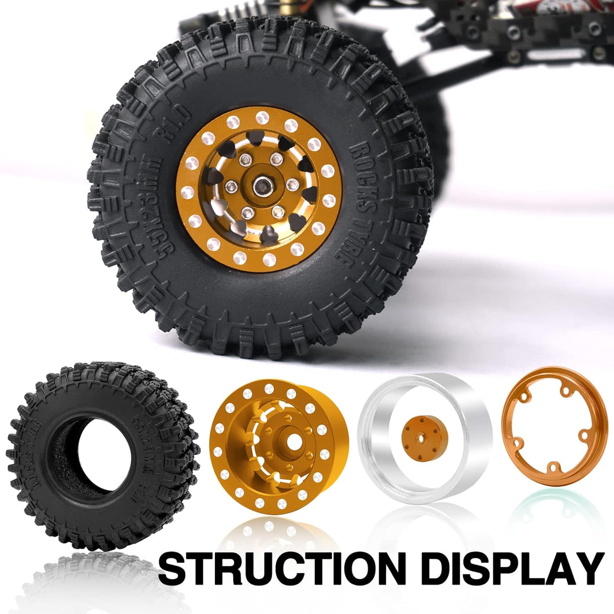 IRonManRc 1.0 Wheels Deep Dish Rims Wheels w/ 1.0 Tires for Axial SCX24 & TRX4M (ORANGE)