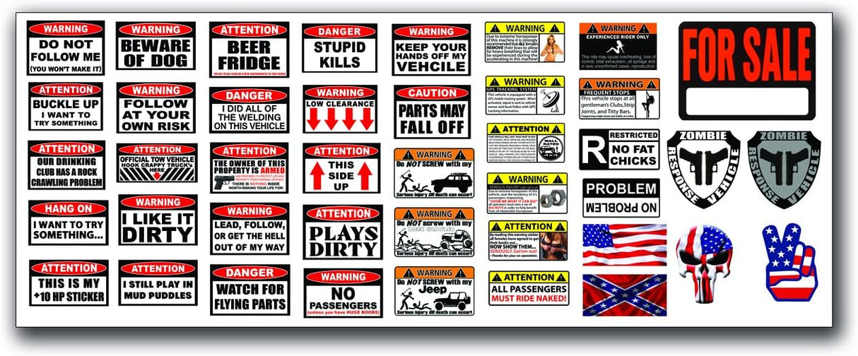 DECAL CITY WARNING CAUTION BEWARE ETC. STICKER SHEET