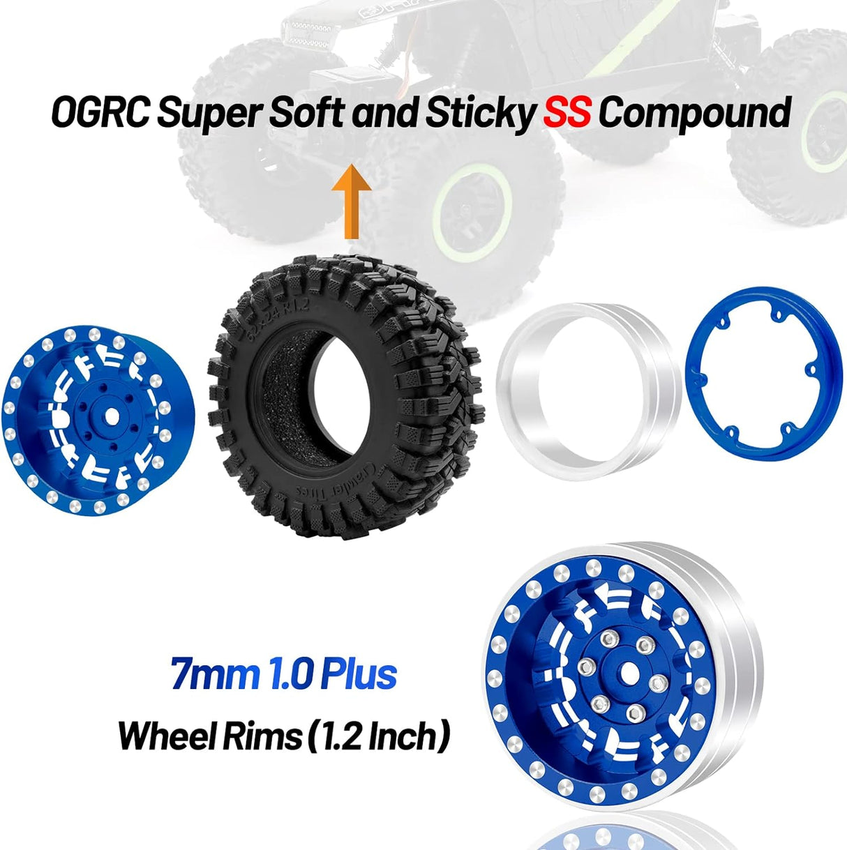IRonManRc 1.0 Wheels Deep Dish Rims Wheels w/ 1.0 Tires for Axial SCX24 & TRX4M (BLUE)