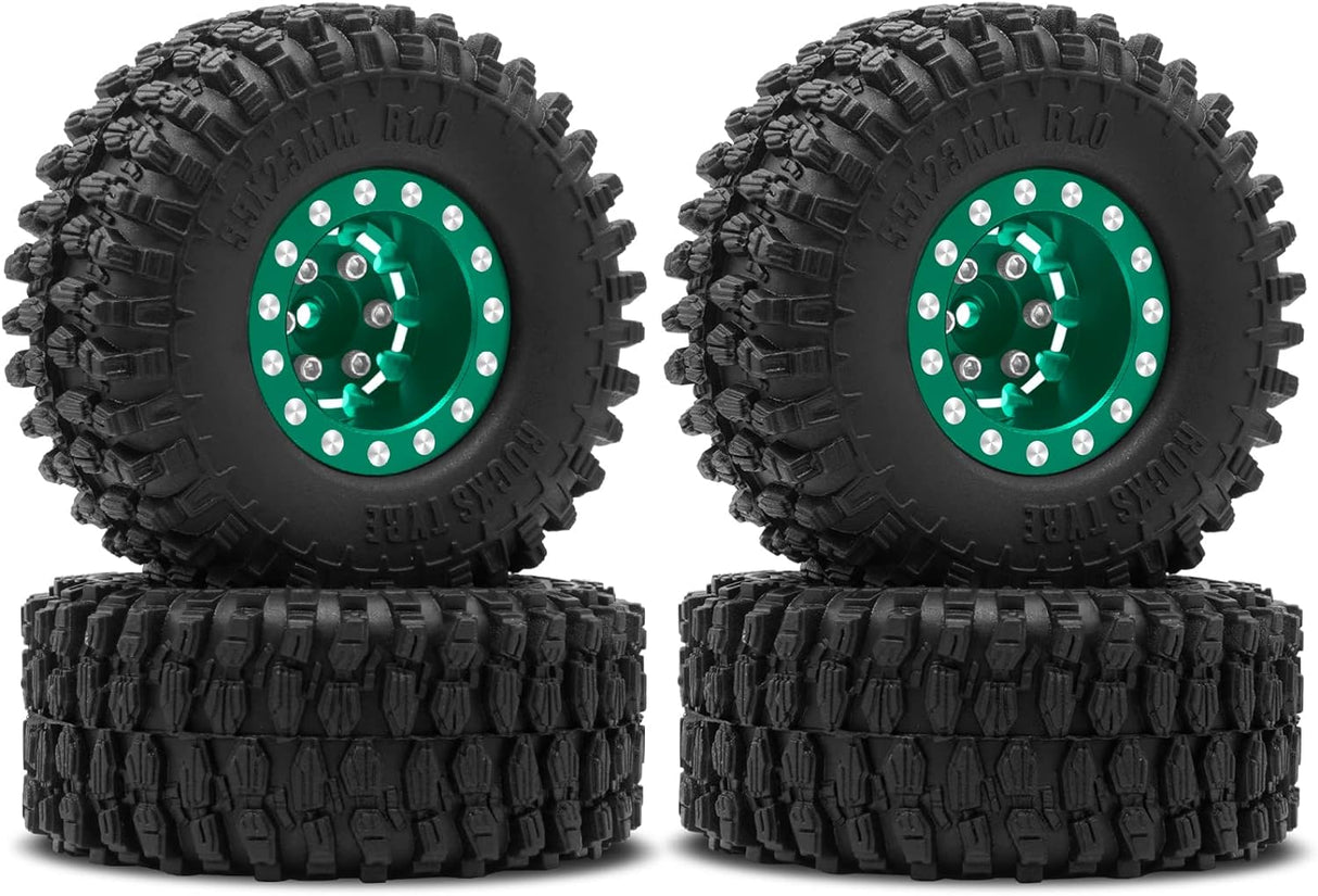 IRonManRc 1.0 Wheels Deep Dish Rims Wheels w/ 1.0 Tires for Axial SCX24 & TRX4M (GREEN)