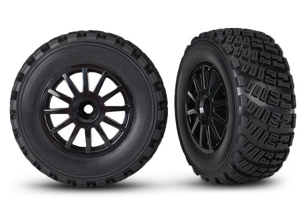 Traxxas 7473T Black 12-Spoke Rally Wheels w/ Rally Tires (2)