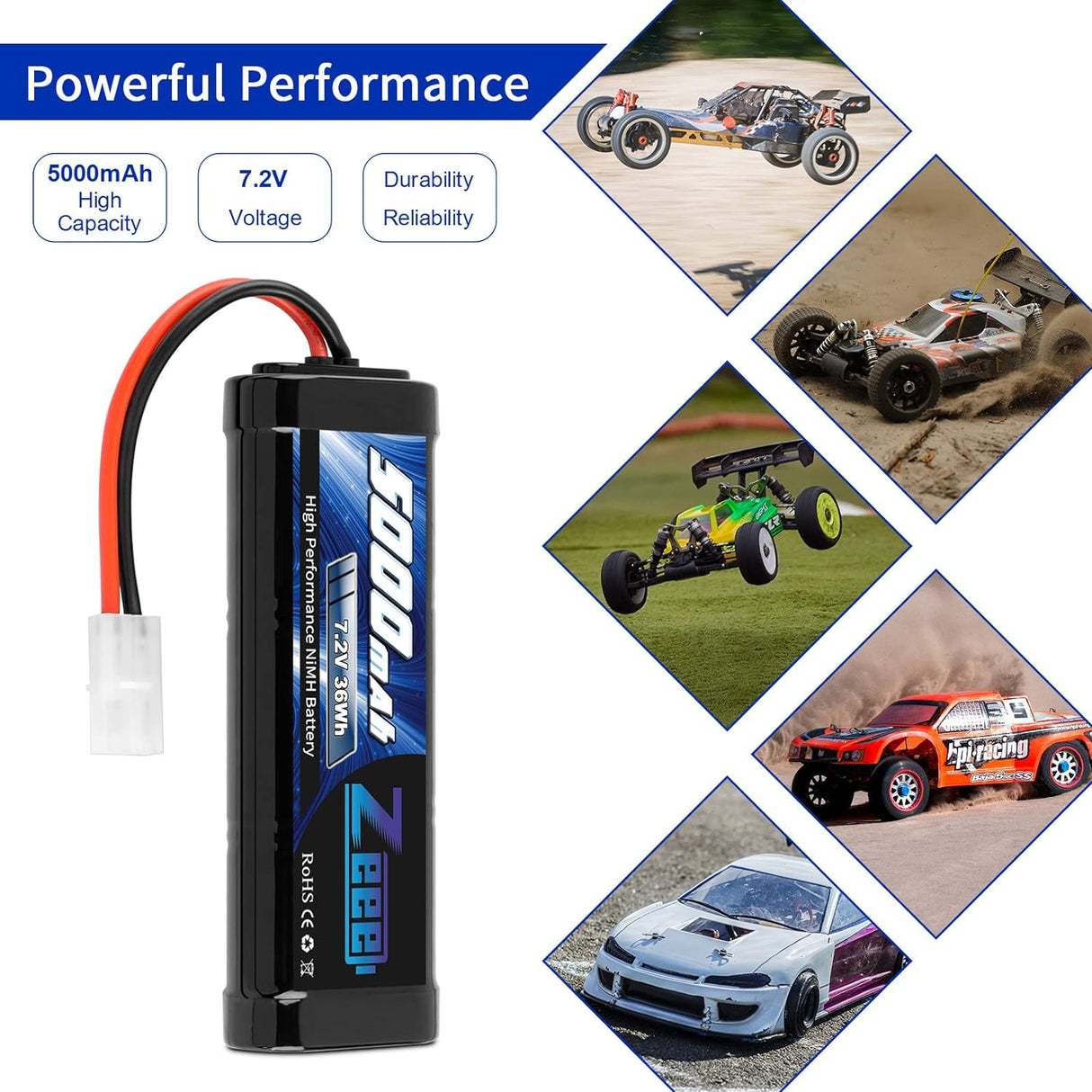 Zeee 7.2V 5000mAh NiMH Battery with Tamiya Plug 6-Cell