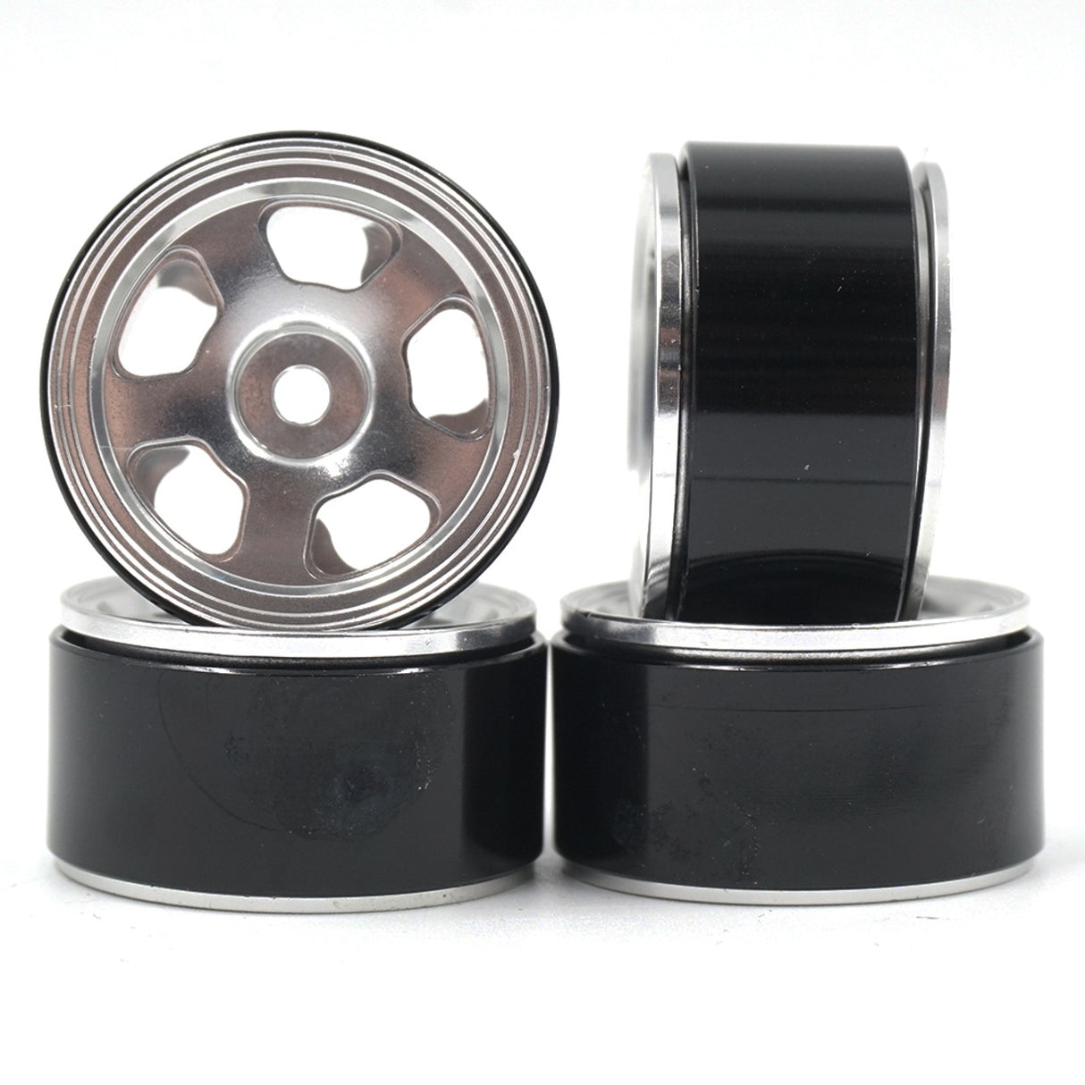 Yeah Racing WL-0144SV SCX24 Ruedas Beadlock de aluminio de 5 radios de 1.0" (Plata) (4)