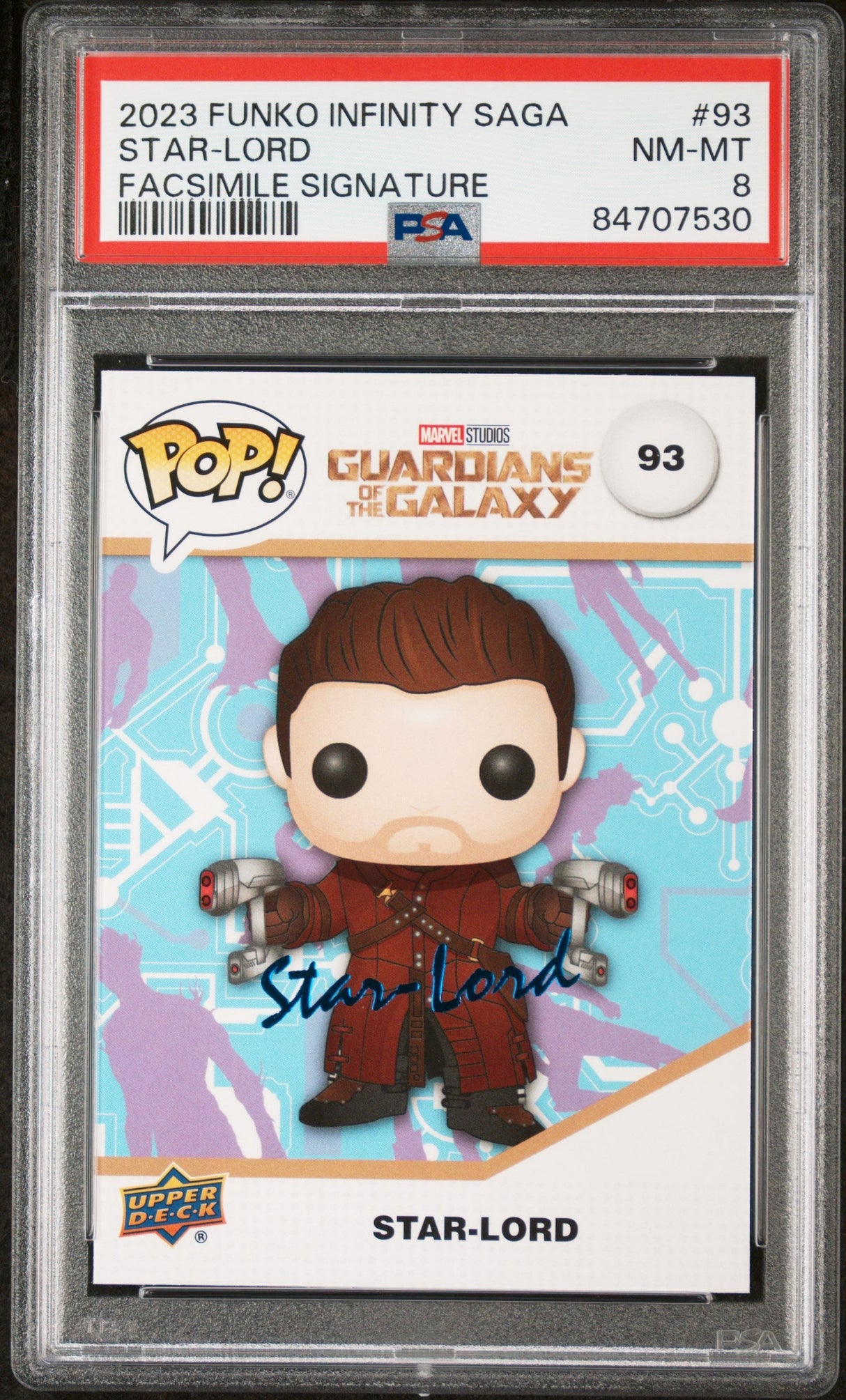 2023 UPPER DECK FUNKO POP MARVEL STARLORD FACSIMILE SIGNATURE #93 PSA 8
