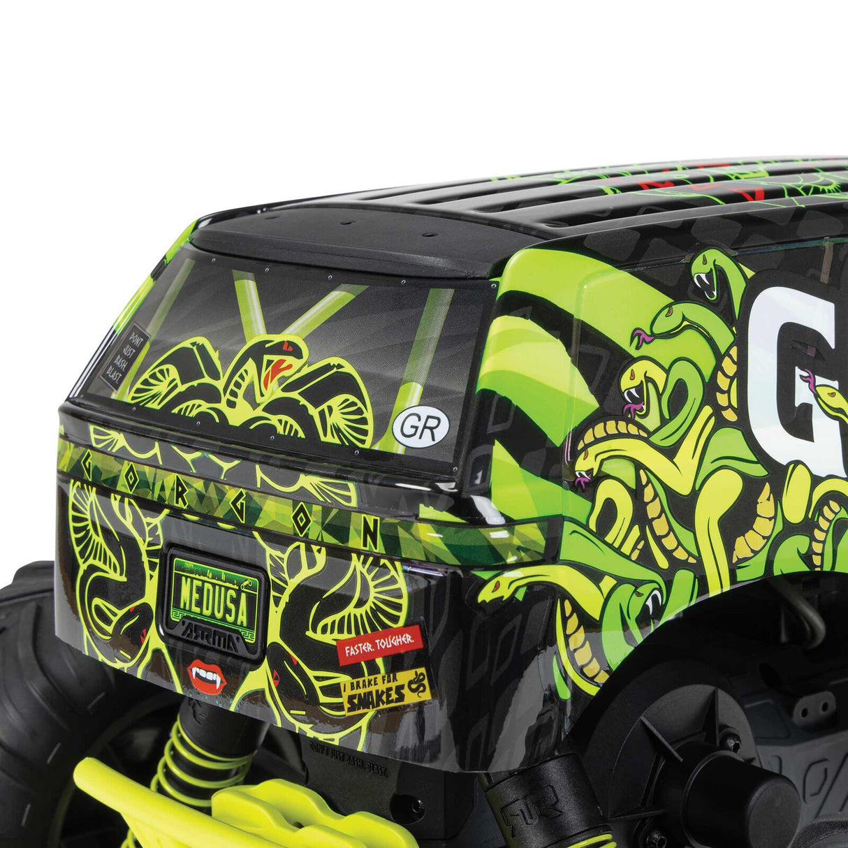 ARRMA ARA3230ST1 1/10 GORGON 4X2 MEGA 550 Monster Truck RTR cepillado con batería y cargador, amarillo