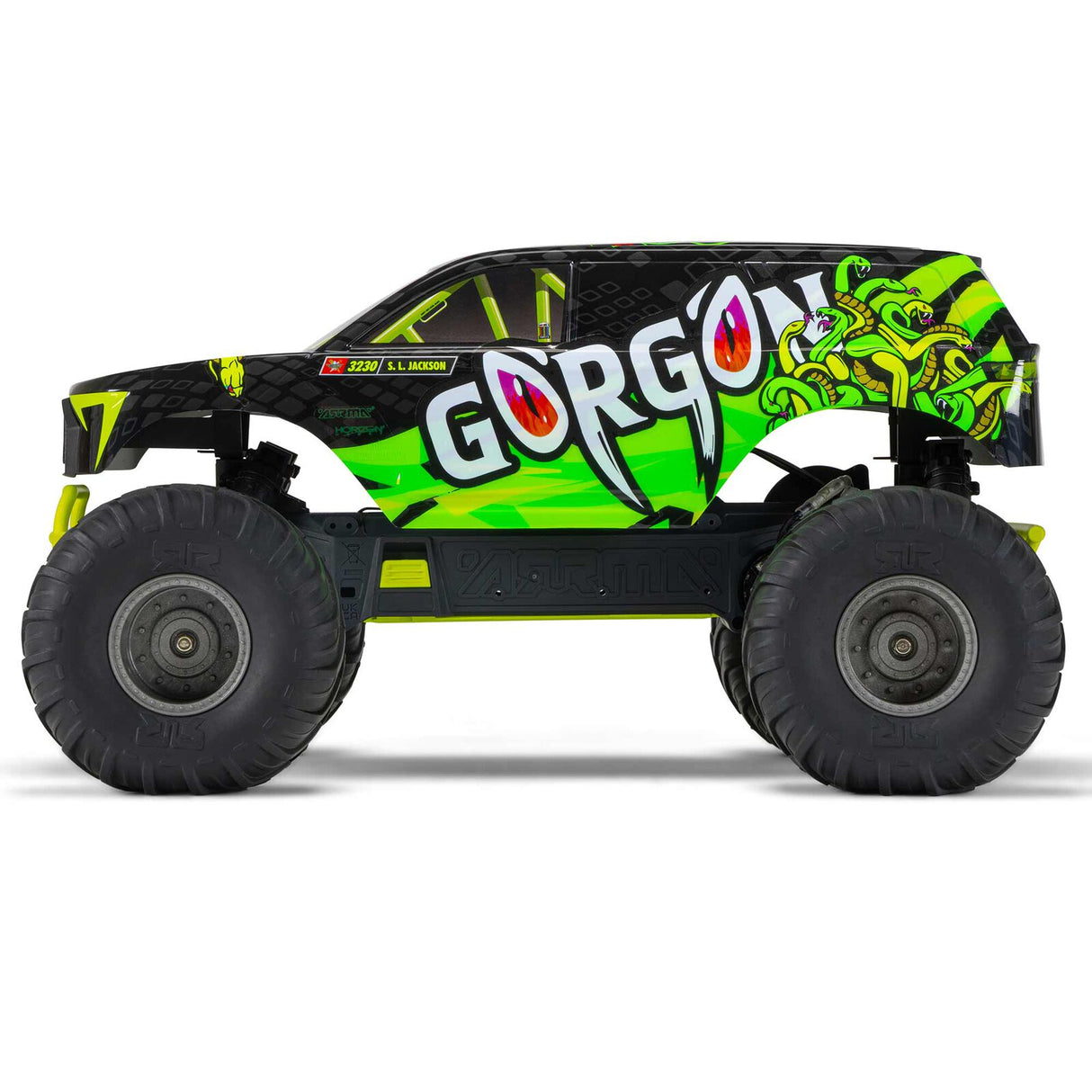ARRMA ARA3230ST1 1/10 GORGON 4X2 MEGA 550 Monster Truck RTR cepillado con batería y cargador, amarillo