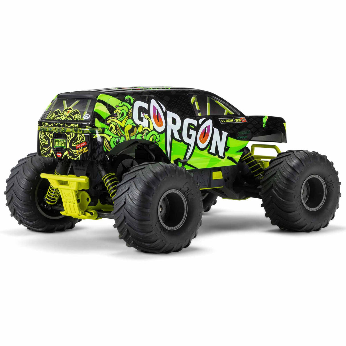 ARRMA ARA3230ST1 1/10 GORGON 4X2 MEGA 550 Monster Truck RTR cepillado con batería y cargador, amarillo