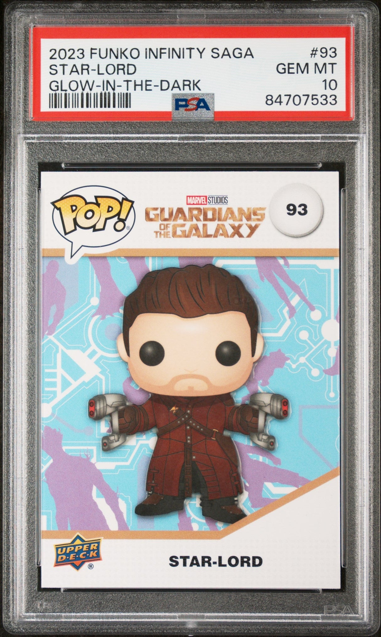 2023 UPPER DECK FUNKO POP MARVEL STARLORD GLOWINTHEDARK #93 PSA 10