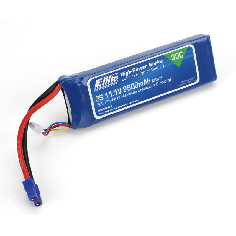 E-FLITE 11.1V 2500mAh 3S 30C LiPo, Battery: EC3 EFLB25003S30