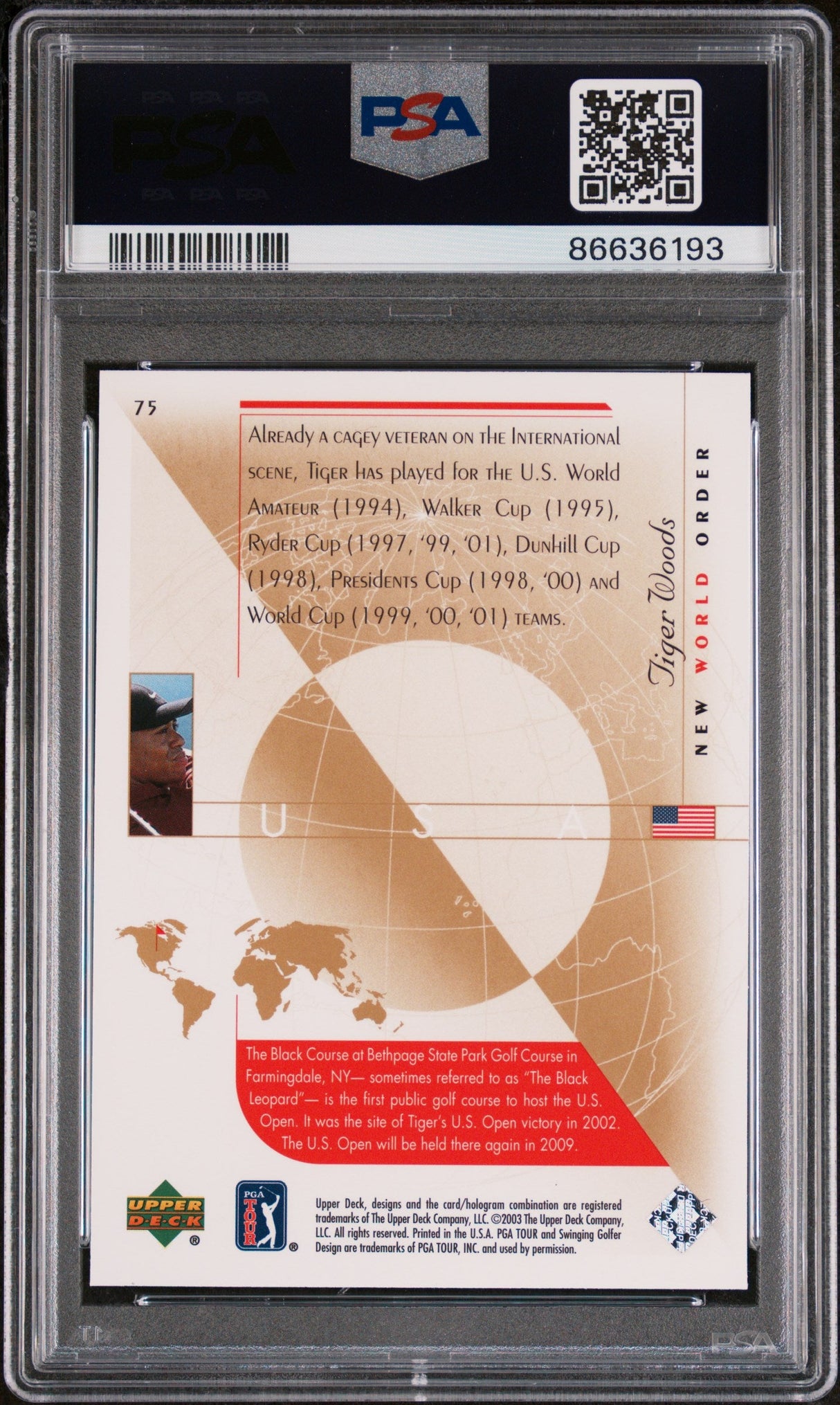 2003 UPPER DECK GOLF TIGER WOODS #75 - PSA 10