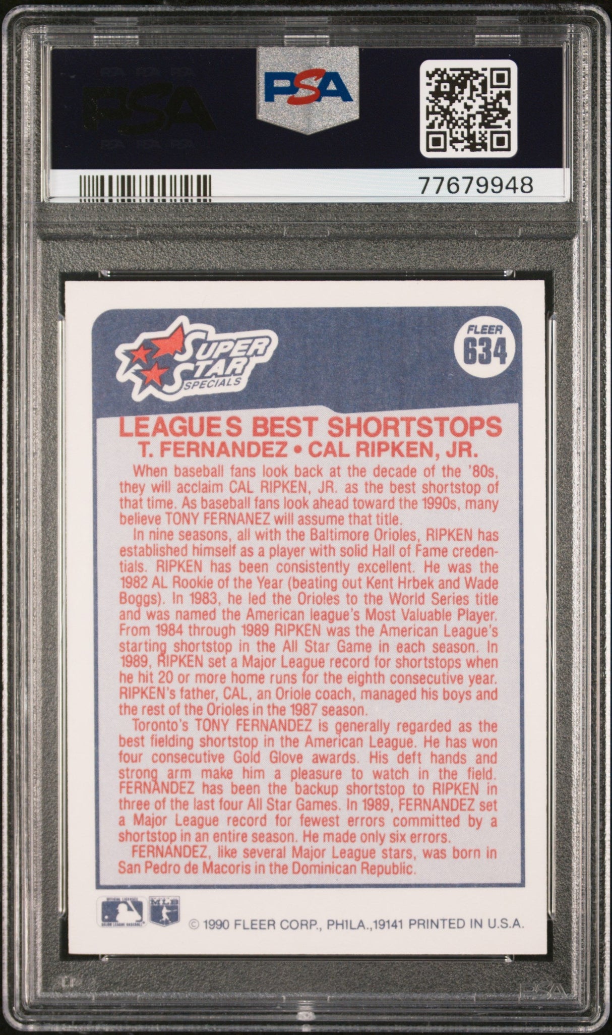 1990 FLEER T.FERNANDEZ/C.RIPKEN #634 - PSA 10
