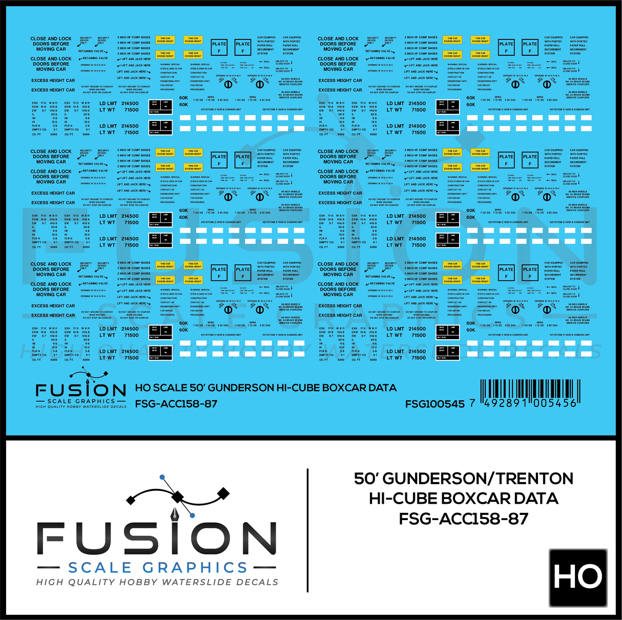HO Scale Gunderson/Trenton Works 50' Hi-Cube Boxcar Data Decal Set