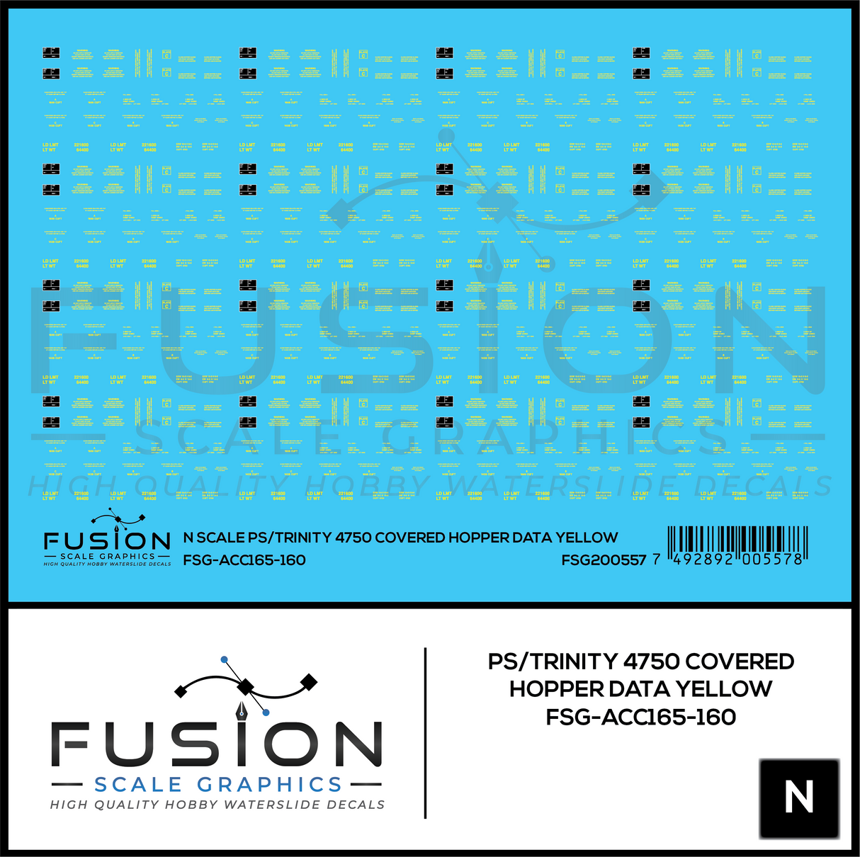 N Scale PS/Trinity 4750 Yellow Covered Hopper Data Decal Set