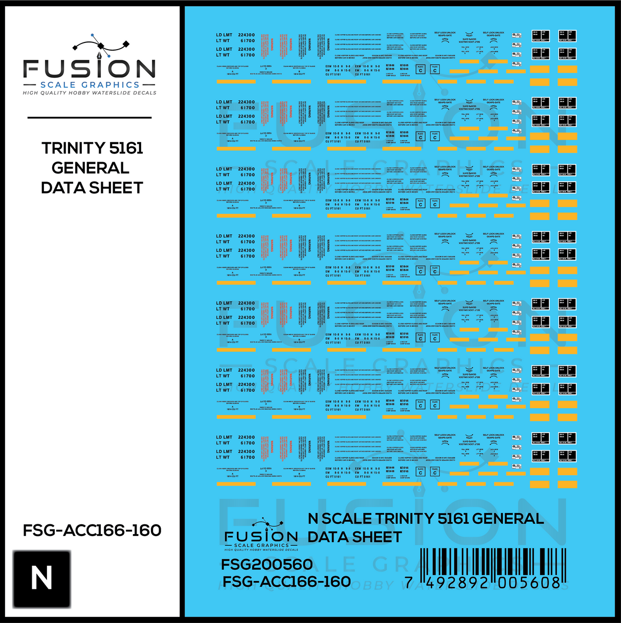 N Scale Trinity 5161 Cu. Ft. Covered Hopper General Data Decal Set