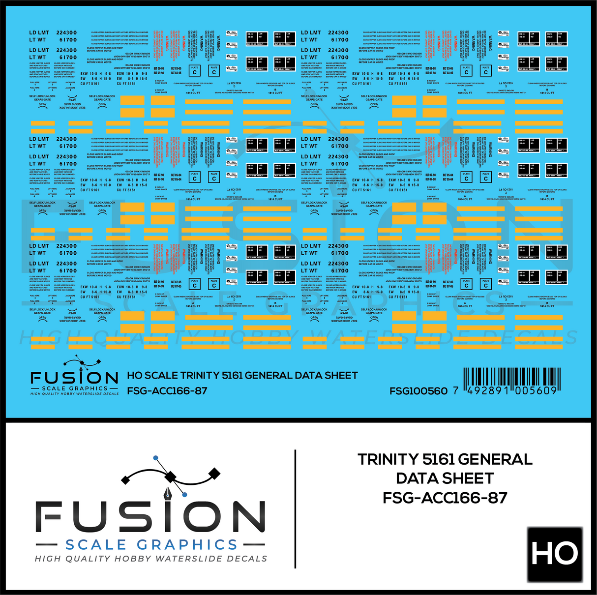 HO Scale Trinity 5161 Cu. Ft. Covered Hopper General Data Decal Set