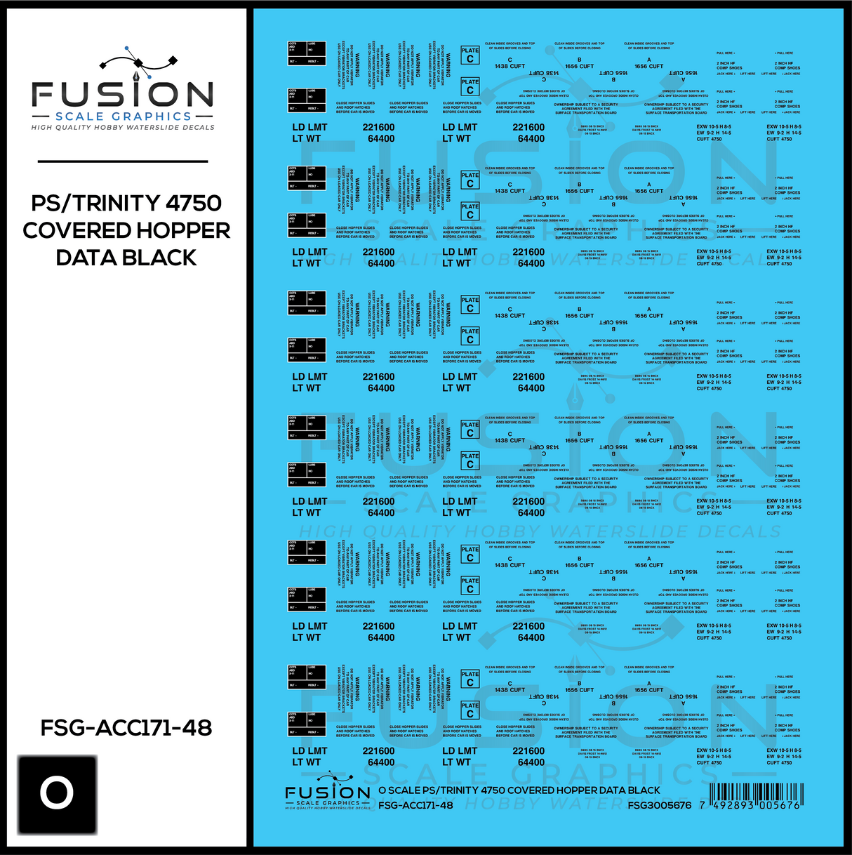 O Scale PS/Trinity 4750 Black Covered Hopper Data Decal Set
