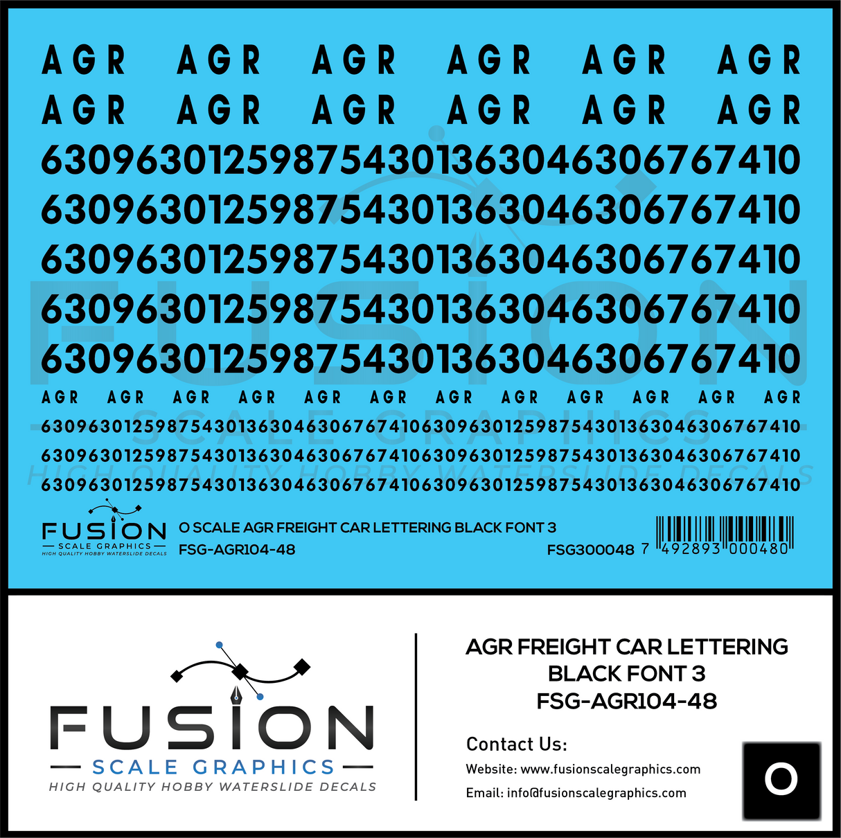 O Scale AGR Freight Car Black Freight Car Lettering Font 3 Decal Set
