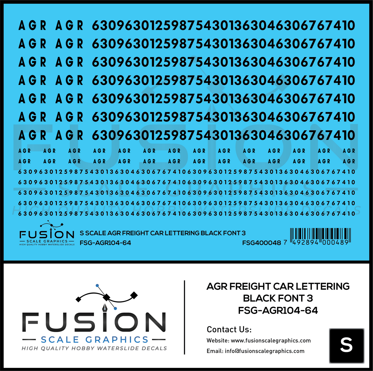 S Scale AGR Freight Car Black Freight Car Lettering Font 3 Decal Set