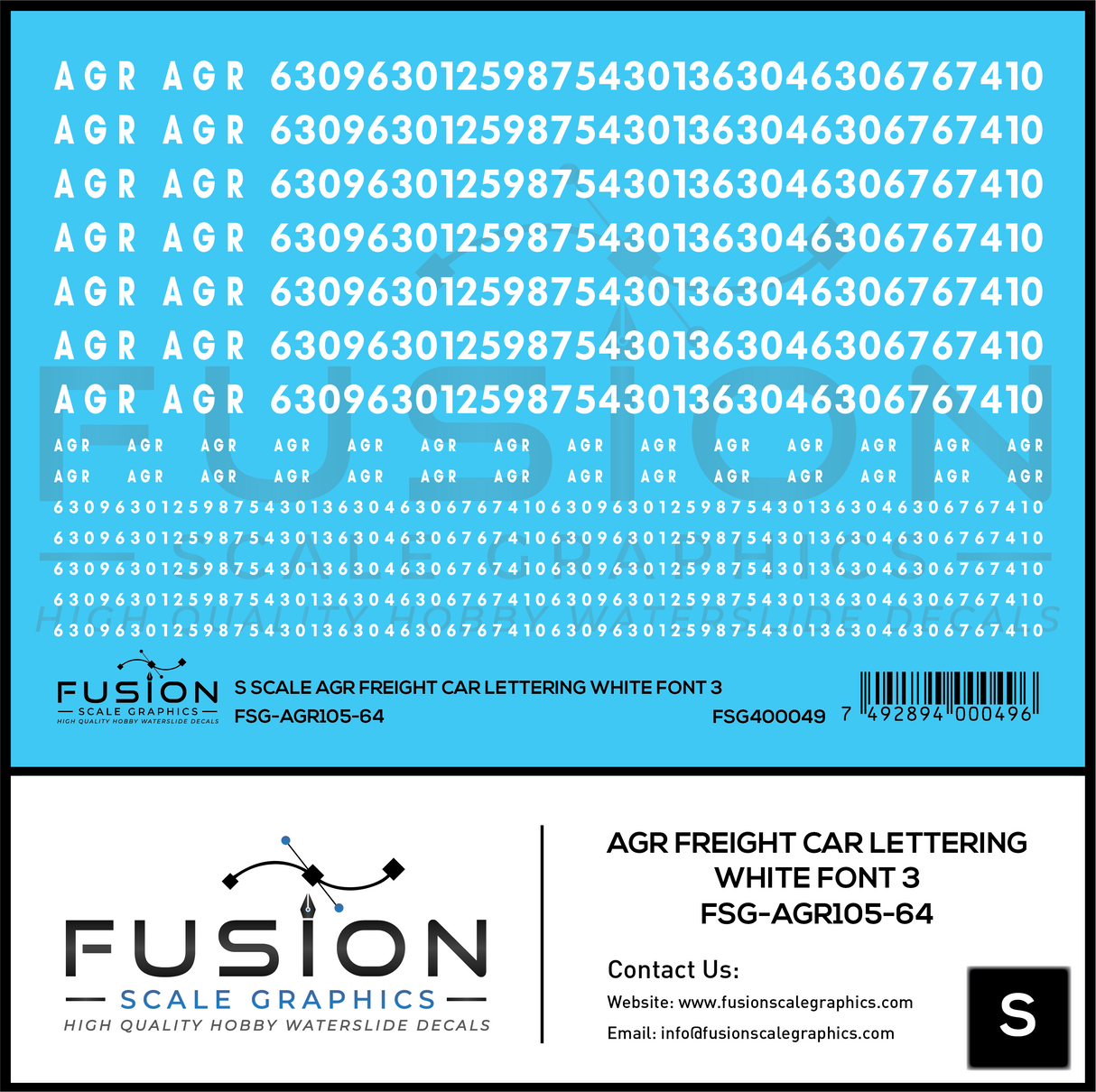 S Scale AGR Freight Car White Freight Car Lettering Font 3 Decal Set