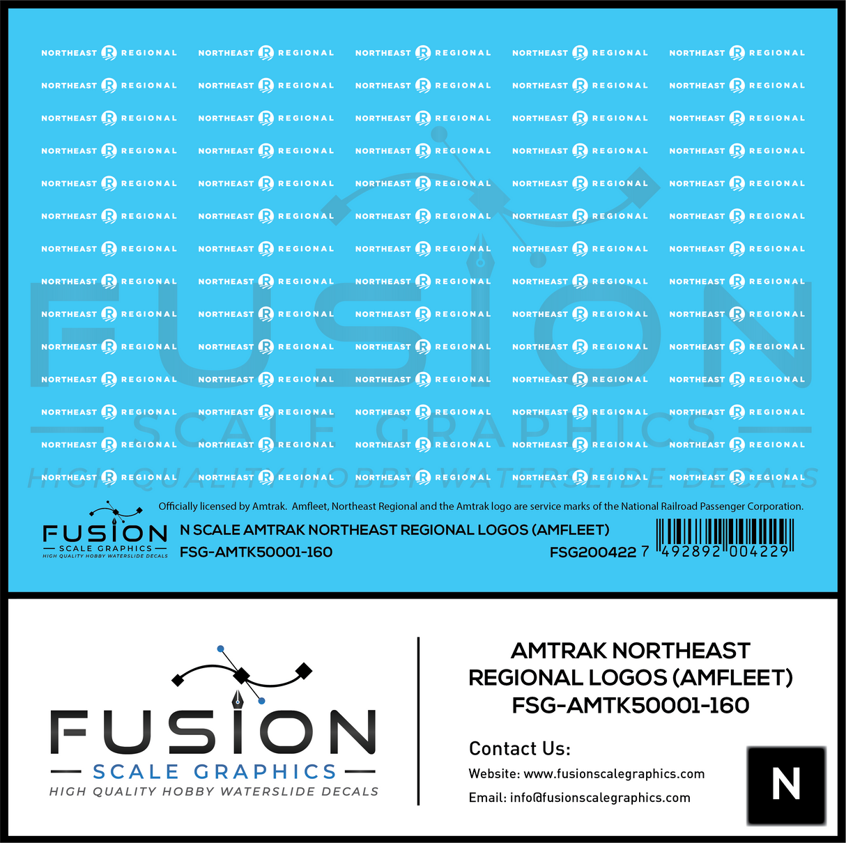 N Scale Amtrak Northeast Regional Amfleet Logos Decal Set