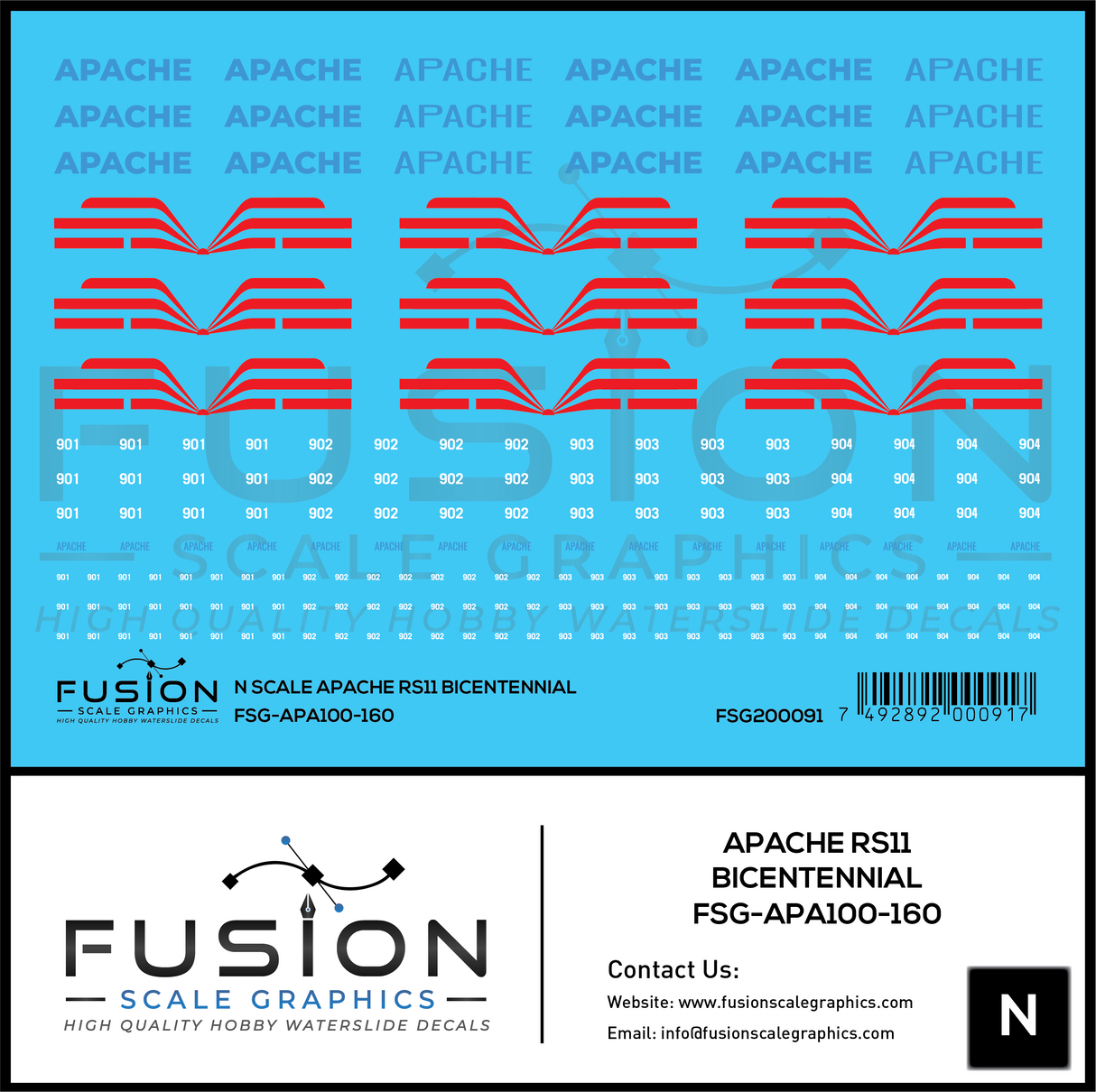 N Scale Apache Bicentennial RS11 Locomotive Decal Set