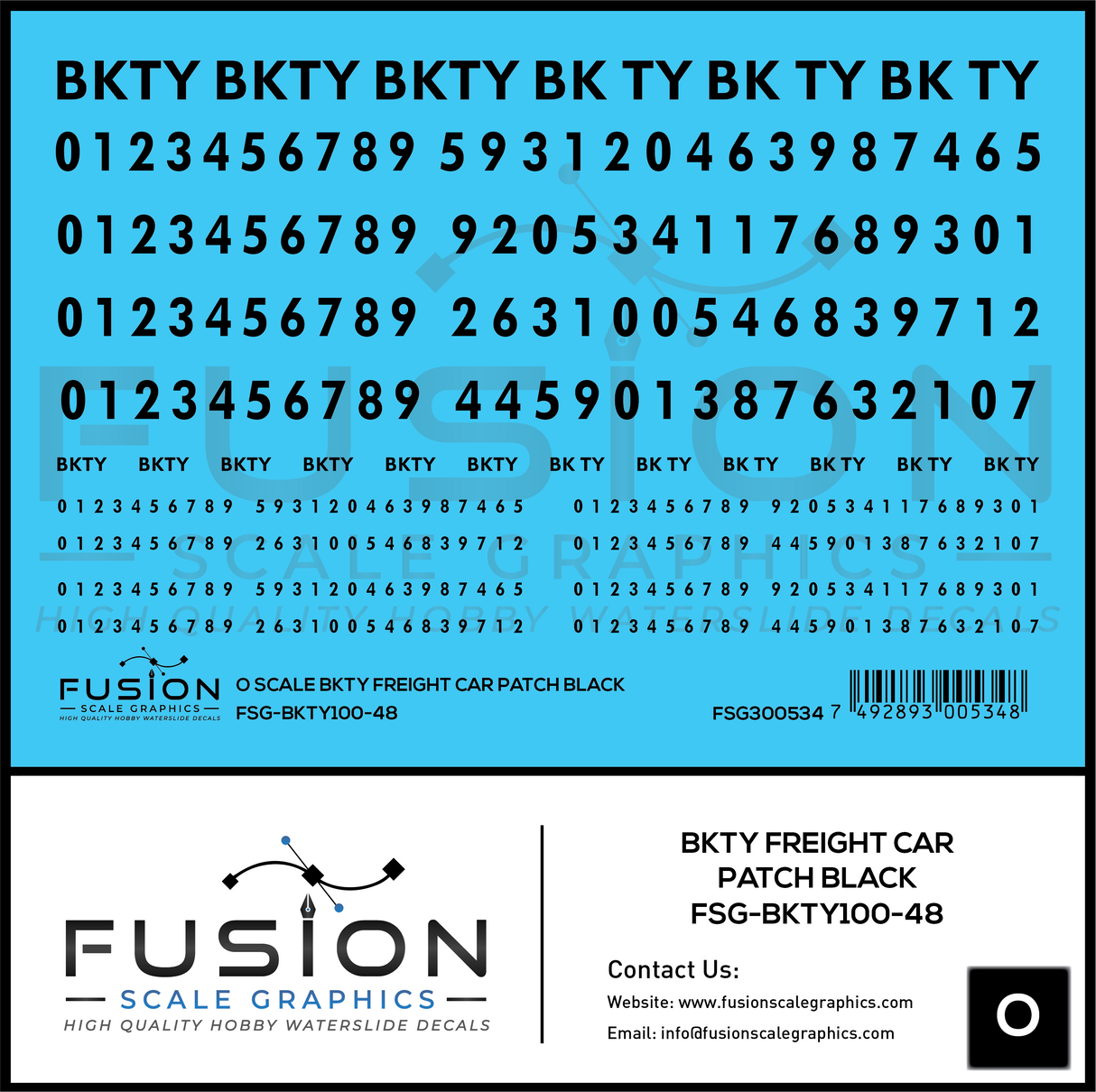 O Scale BKTY Black Freight Car Patches Decal Set