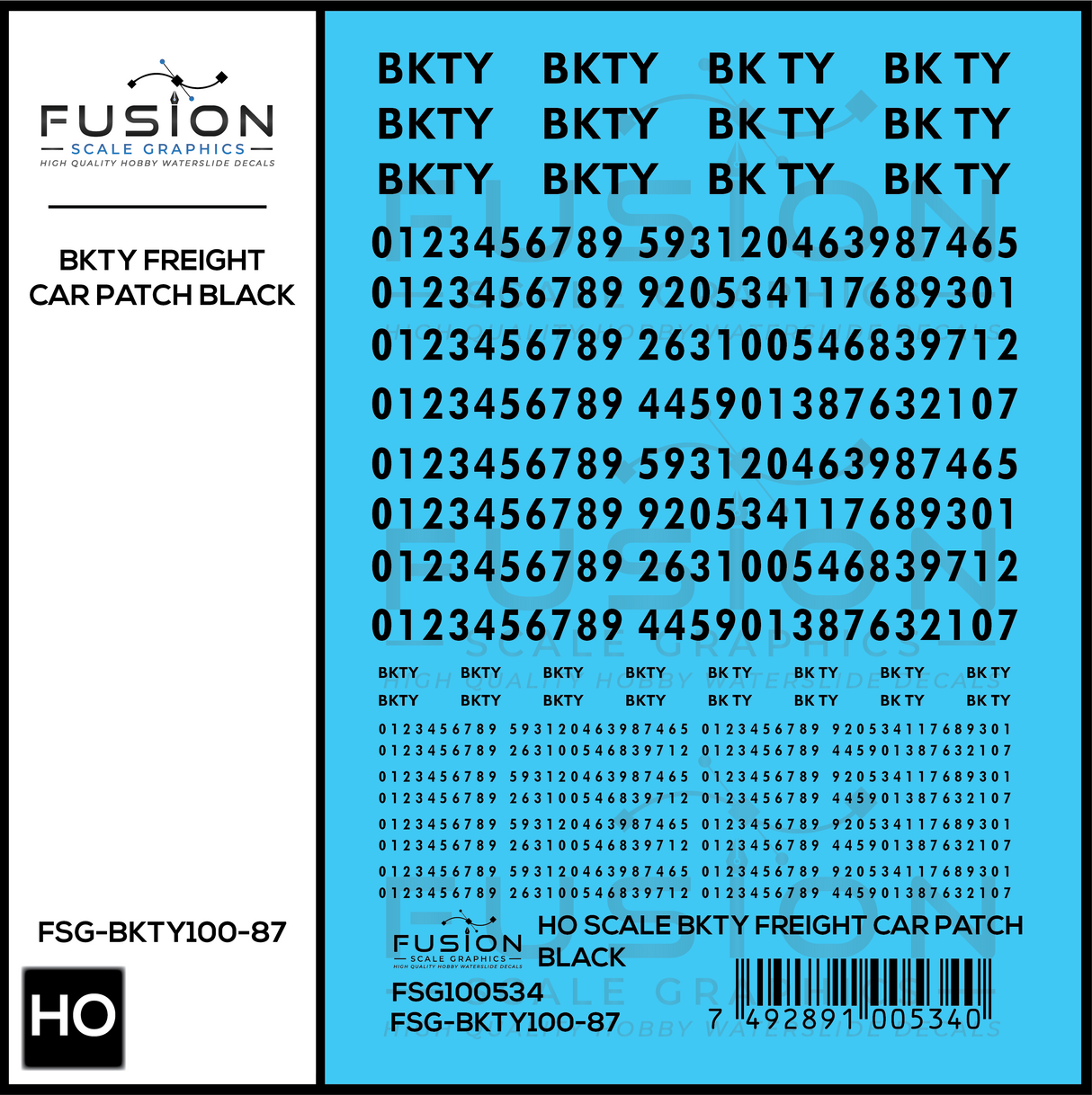 HO Scale BKTY Black Freight Car Patches Decal Set