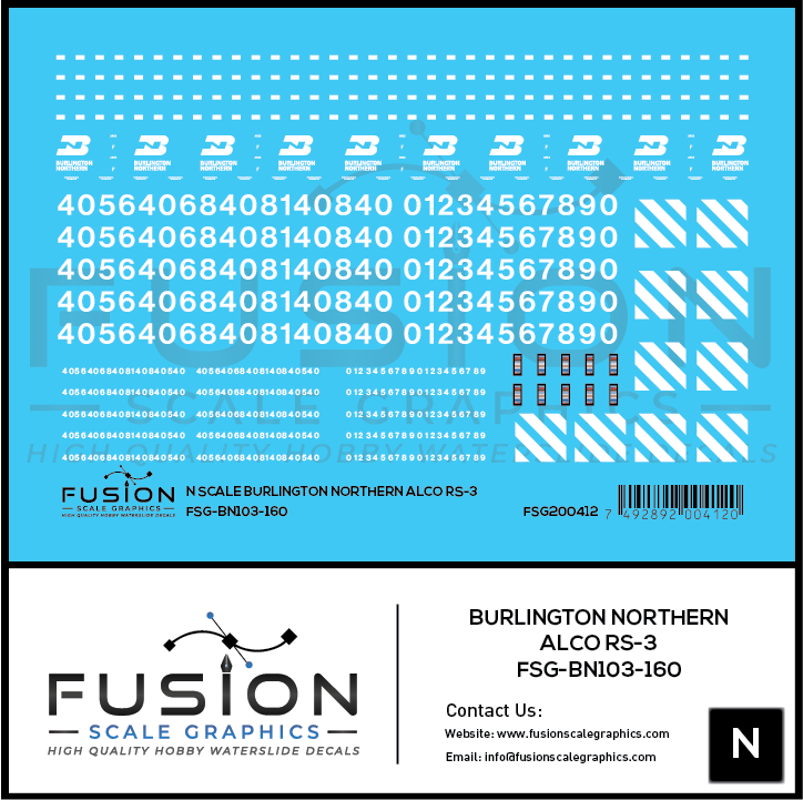 N Scale Burlington Northern Alco RS3 Locomotive Decal Set