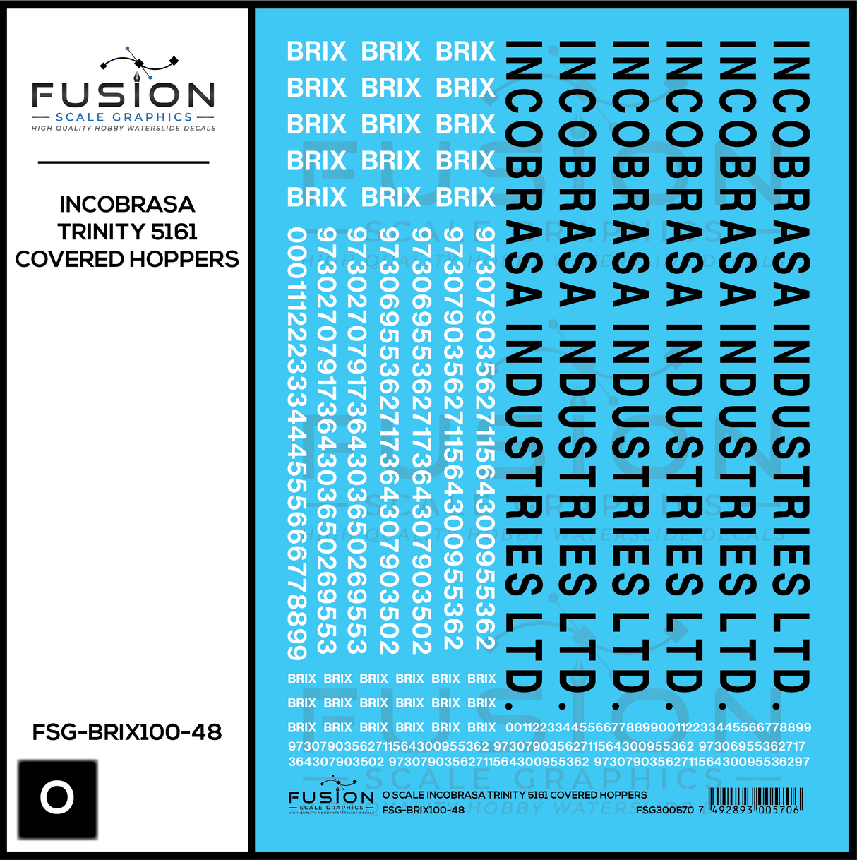 O Scale Incobrasa BRIX Trinity 5161 CuFt Covered Hopper Patch Decal Set