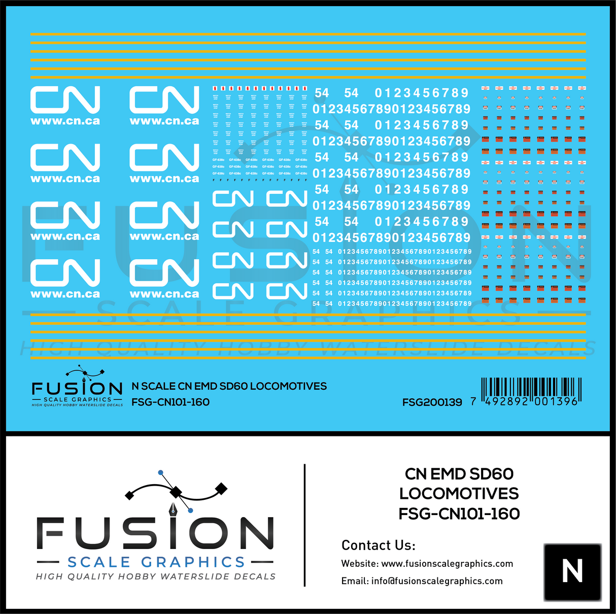 N Scale Canadian National EMD SD60 Locomotives Decal Set