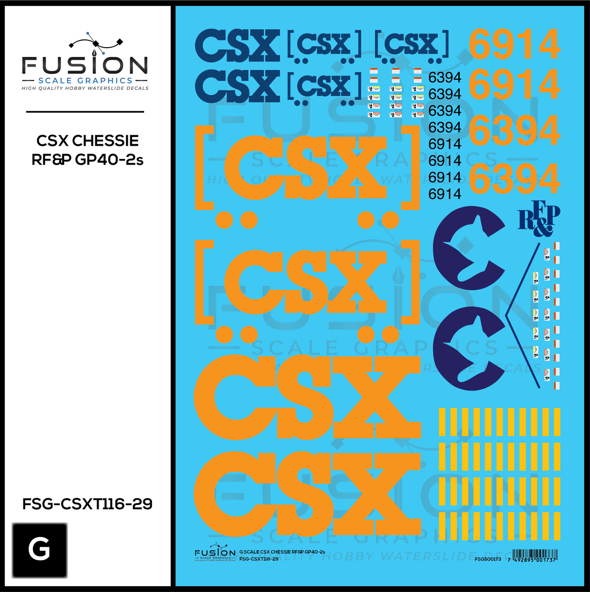 G 1:29 Scale CSX Chessie and RF&P GP40-2 "Heritage" Locomotives Decal Set