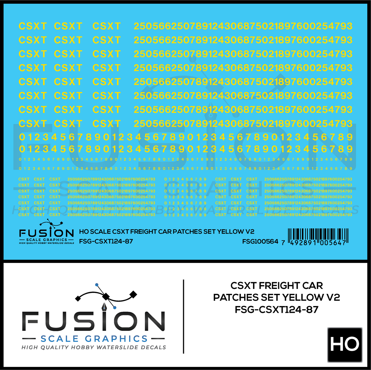 HO Scale CSXT Yellow Freight Car Patch Set V2 Decal Set